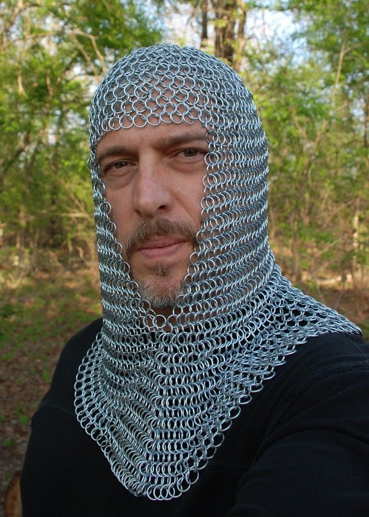 Chain Mail Coif Zinc Butted Chainmail Hood Knight Armour Hood Coif Round Neck 