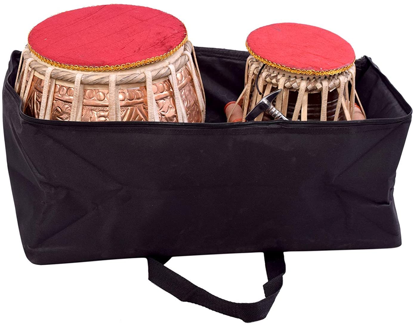 Tabla Drum Set Ganesha Design Hammer 5 Inch Pudi D# Scale Tabla 4 KG Copper Bayan Mahogany wood Dayan with Padded Bag Cover SAI Musical Concert Quality Cushions 